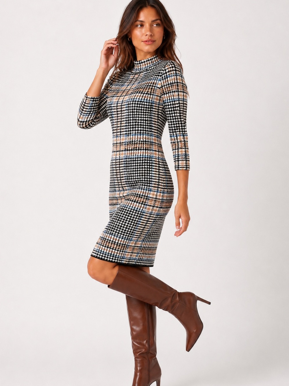 Ann Taylor Chic Multi-Check Sweater Dress